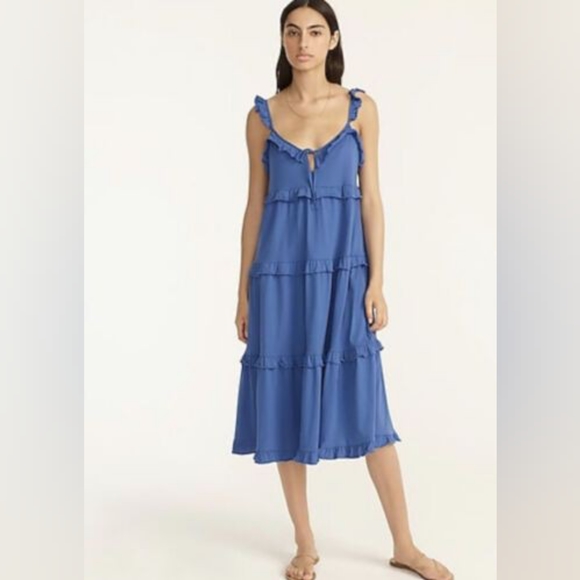 J. Crew Dresses & Skirts - J. CREW Blue Ruffle Tiered Knit Key Hole Maxi Dress Size Small